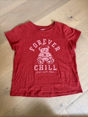 Old Navy Brick Red  Kids Short-Sleeve Tee with Teddy Bear Forever Chill-EUC
